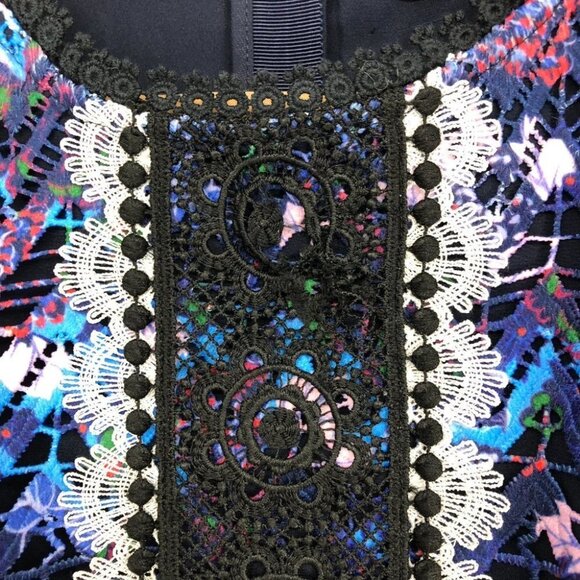 SALONI Trudi Sleeveless Chevron Lace Sleeveless Cocktail Dress Blue Multicolor 0 - Picture 14 of 16